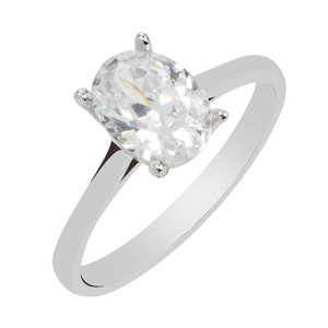 14 Ayar Oval Tektaş Beyaz Altın Yüzük 2.28gr